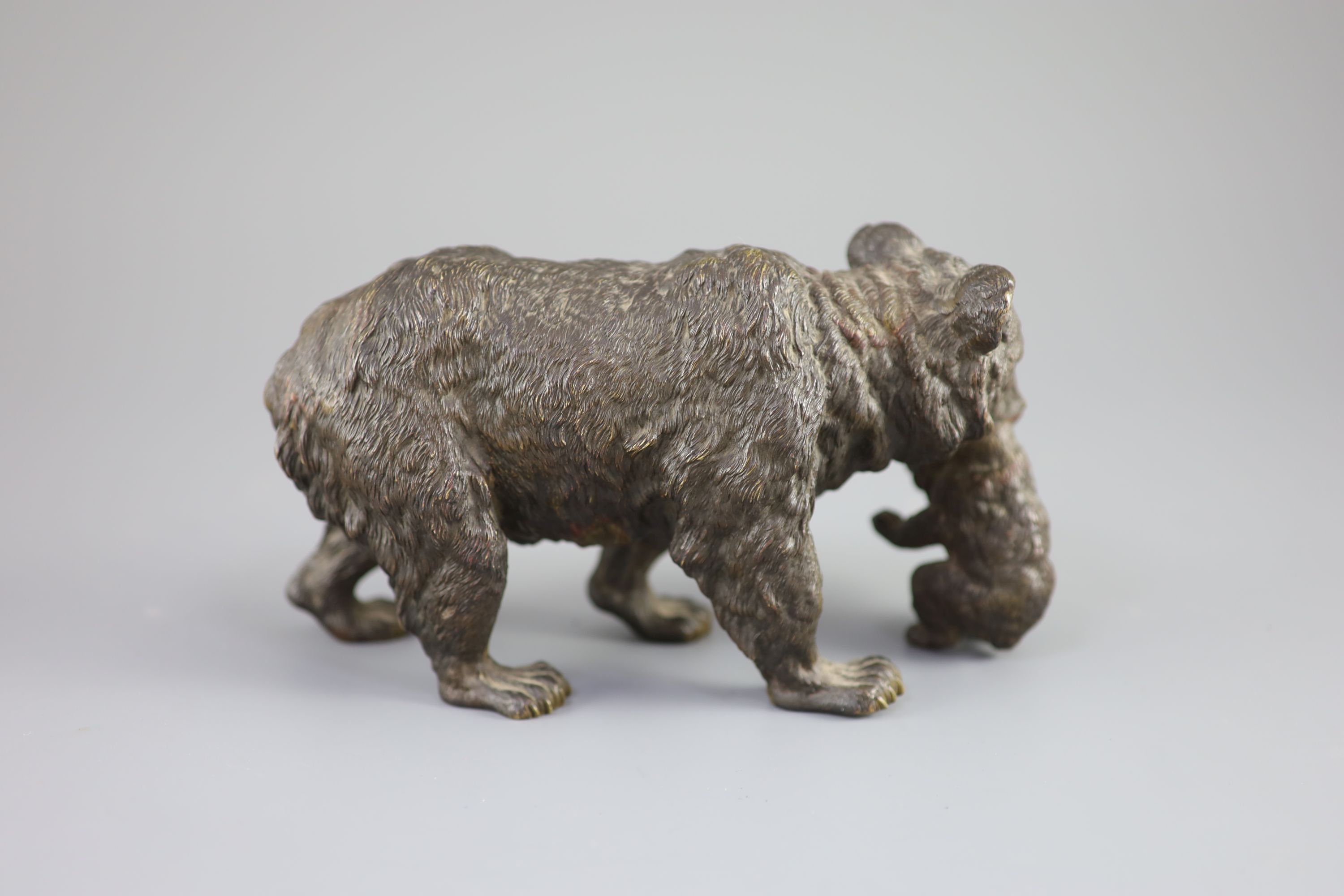 A large Viennese cold painted bronze group of a bear and cub, 19th century, probably by Bergman, 20 cm long, 11cm high
